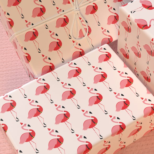 Santa Pink Flamingo Weihnachtsfeiertag Muster Geschenkpapier (Fun Flamingo Santa wrapping paper for your Christmas.)