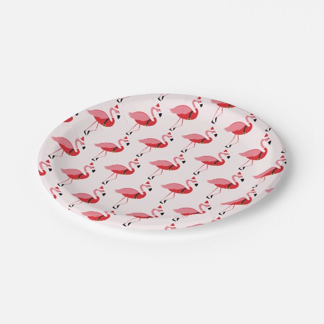 Santa Pink Flamingo Weihnachtsfeiertag Muster Pappteller (Schrägansicht)