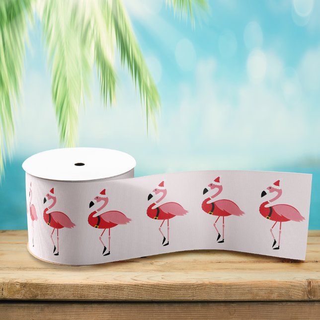 Santa Pink Flamingo Weihnachtsfeiertag Muster Ripsband (Get this fun flamingo ribbon for your Christmas.)