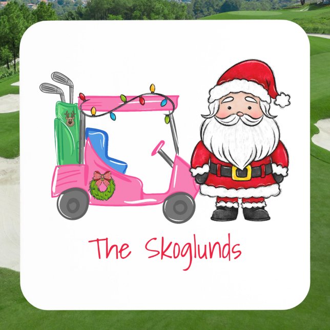 Santa Pink Golf Cart Weihnachten mit Lichterkranz Getränkeuntersetzer (Von Creator hochgeladen)