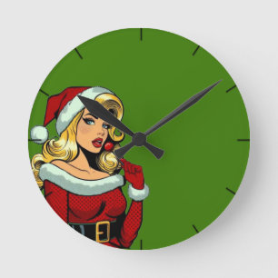 Santa Pinup: Pop Art Glamour Runde Wanduhr