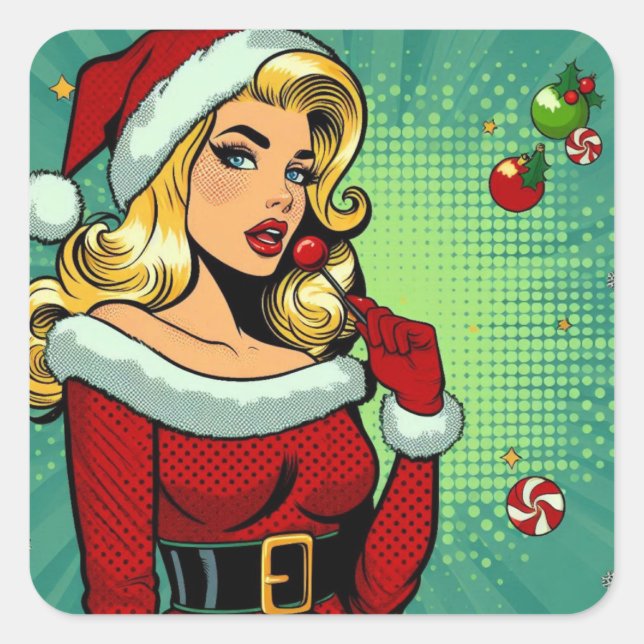 Santa Pinup: Pop Quadratischer Aufkleber (Vorderseite)