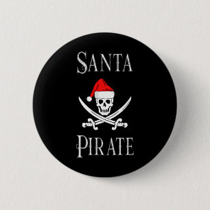 Santa Pirate Skull Schwerter WeihnachtsHat Bootfah Button
