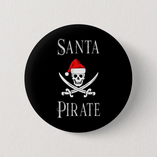 Santa Pirate Skull Schwerter WeihnachtsHat Bootfah Button (Vorderseite)