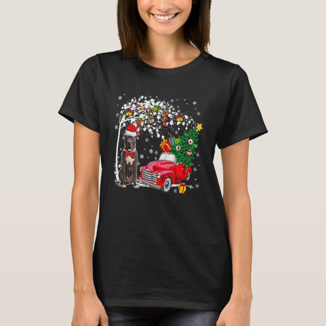 Santa Pit Bull Red Lieferwagen Truck Carry X Mas T T-Shirt (Vorderseite)