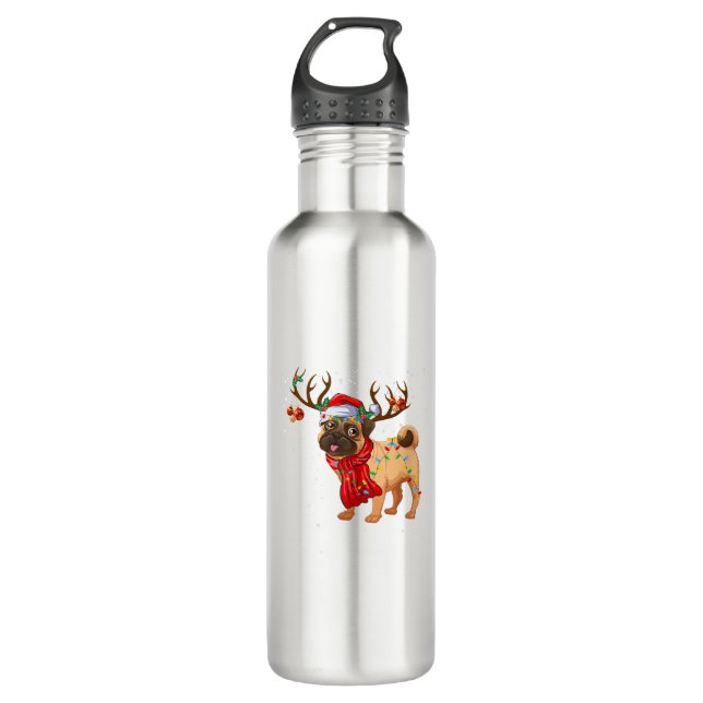 Santa Pitbull Weihnachtsbaum Light Pajama Dog X-ma Edelstahlflasche (Vorderseite)