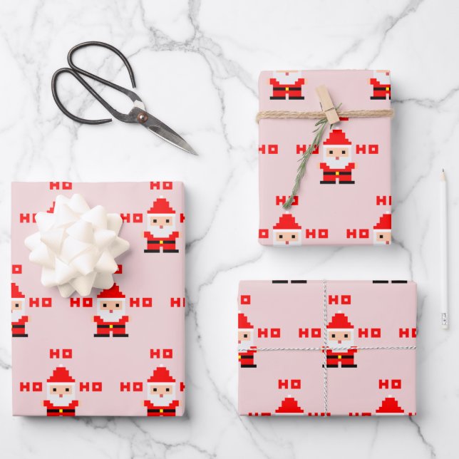 Santa Pixel Art 2 Geschenkpapier Set (Vorderseite)