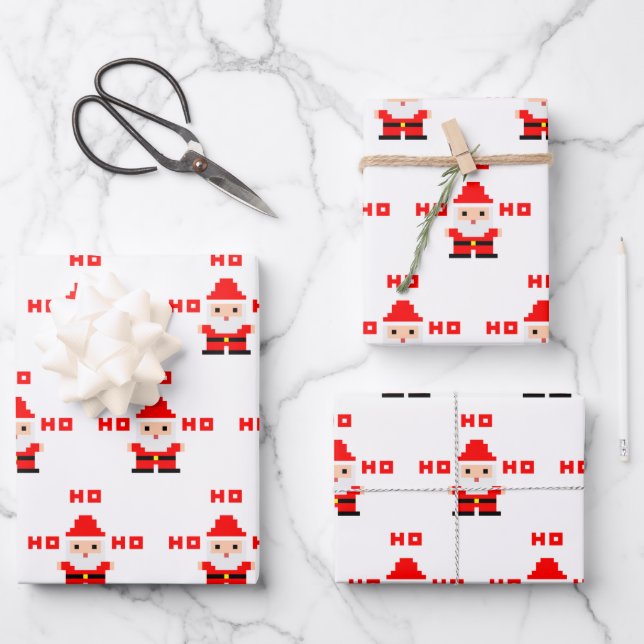 Santa Pixel Art 2 Geschenkpapier Set (Vorderseite)