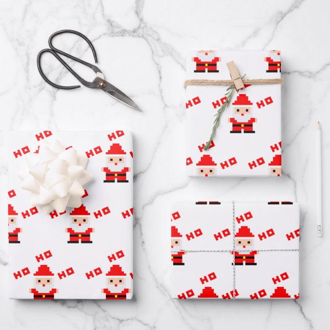 Santa Pixel Art Geschenkpapier Set (Vorderseite)