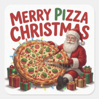 Santa-Pizza-Weihnachtsfeier-Abendessen-Feier Quadratischer Aufkleber