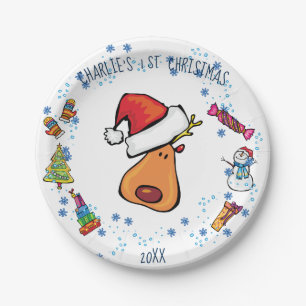 Santa Plate 1. Weihnachts Doodle Kunst Design Pappteller