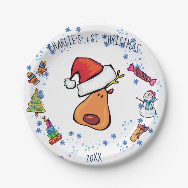 Santa Plate 1. Weihnachts Doodle Kunst Design Pappteller (Vorderseite)
