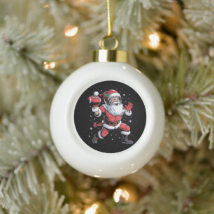 Santa Playing American Football Weihnachten Keramik Kugel-Ornament