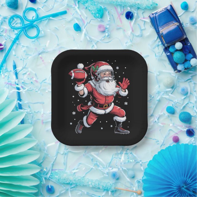 Santa Playing American Football Weihnachten Pappteller (Party)