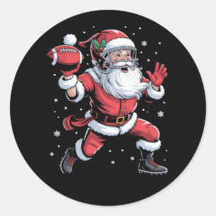 Santa Playing American Football Weihnachten Runder Aufkleber