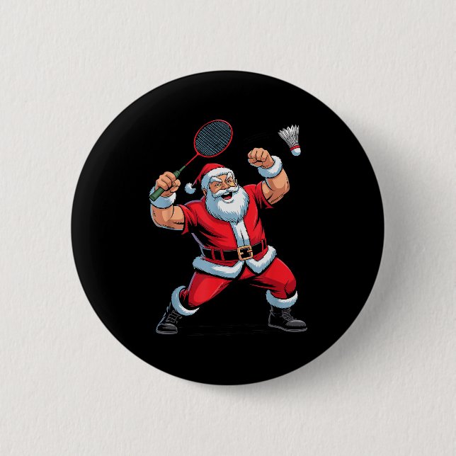 Santa Playing Badminton Funny Holiday Christmas Xm Button (Vorderseite)
