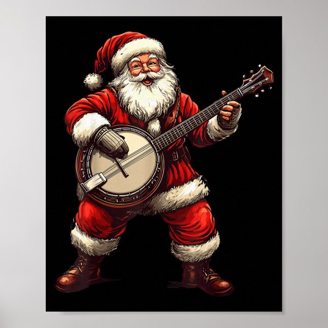 Santa Playing Banjo Funny Banjo Player Bluegr Chri Poster (Vorne)