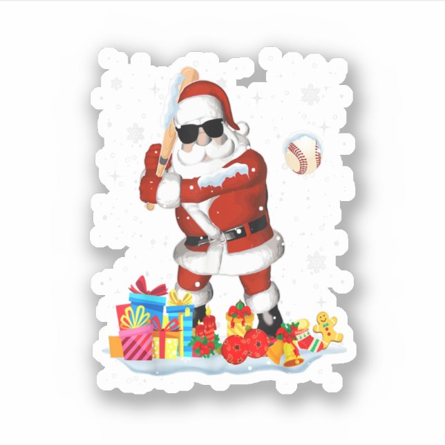 Santa Playing Baseball Cool Christmas Santa Baseba Aufkleber (Vorderseite)