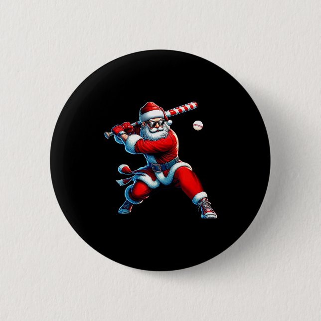 Santa Playing Baseball Men Boys Christmas Baseball Button (Vorderseite)