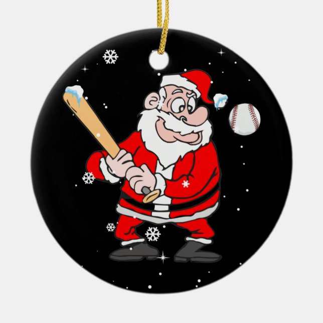 Santa Playing Baseball Pajama Shirt Baseball Keramik Ornament (Vorne)