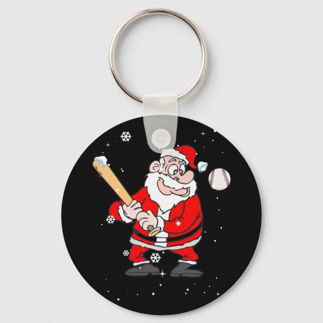 Santa Playing Baseball Pajama Shirt Baseball Schlüsselanhänger (Vorderseite)