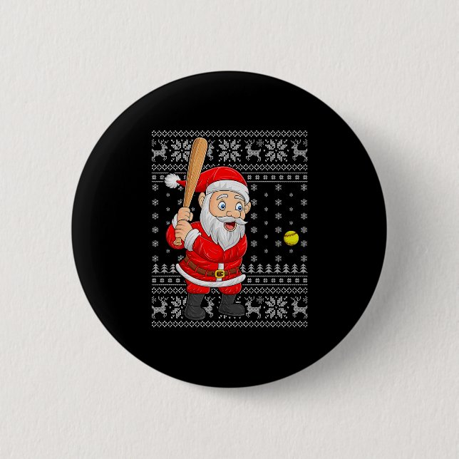 Santa Playing Baseball Softball Ugly Christmas Swe Button (Vorderseite)