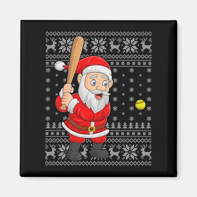 Santa Playing Baseball Softball Ugly Christmas Swe Magnet (Vorne)