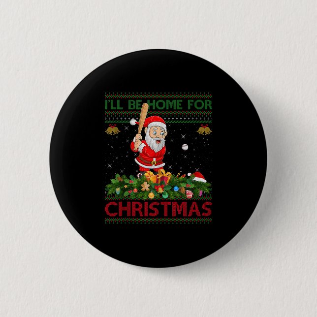 Santa Playing Baseball Ugly Xmas Sweater Style Chr Button (Vorderseite)