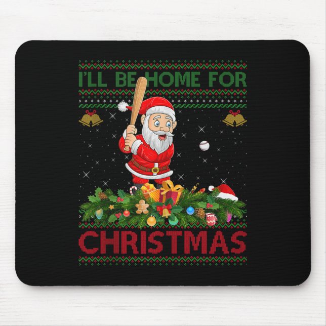 Santa Playing Baseball Ugly Xmas Sweater Style Chr Mousepad (Vorne)