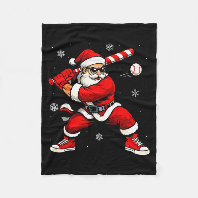 Santa Playing Baseball Xmas Funny Christmas Baseba Fleecedecke (Vorderseite)