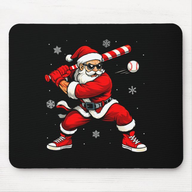 Santa Playing Baseball Xmas Funny Christmas Baseba Mousepad (Vorne)