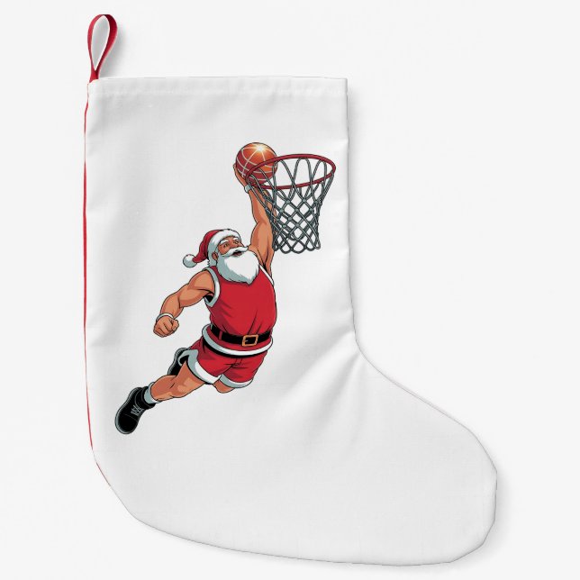 Santa Playing Basketball Weihnachten Sport Liebhab Kleiner Weihnachtsstrumpf (Vorderseite)