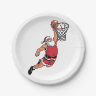 Santa Playing Basketball Weihnachten Sport Liebhab Pappteller