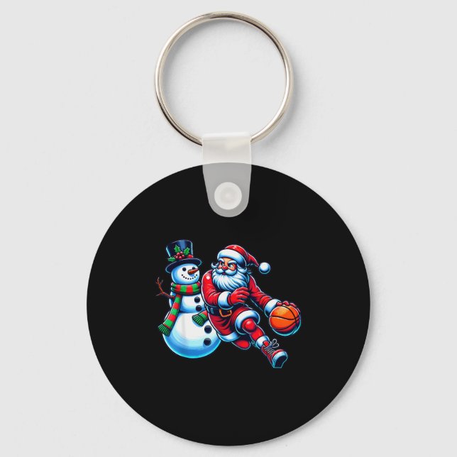 Santa Playing Basketball With A Snowman Christmas  Schlüsselanhänger (Vorderseite)