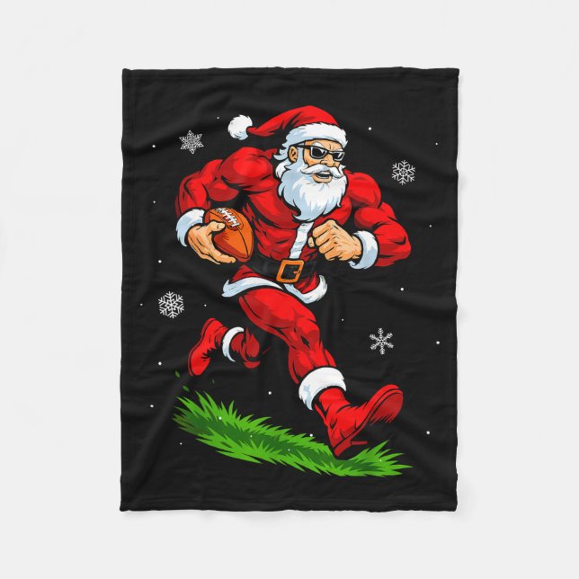 Santa Playing Football Xmas Funny Christmas Footba Fleecedecke (Vorderseite)