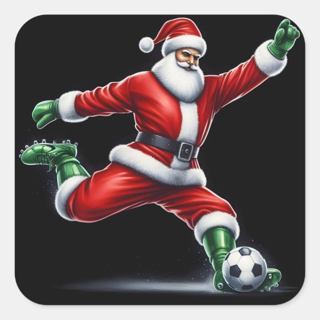 Santa Playing Fußball Außenbereich Quadratischer Aufkleber (Vorderseite)