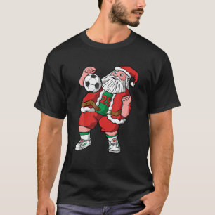 Santa Playing Fußball Weihnachten Pajama Cool Spor T-Shirt