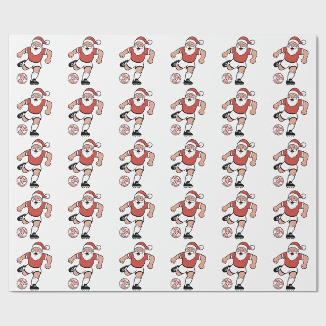 Santa Playing Fußball Weihnachtsspielerin Sport Geschenkpapier (Flach)