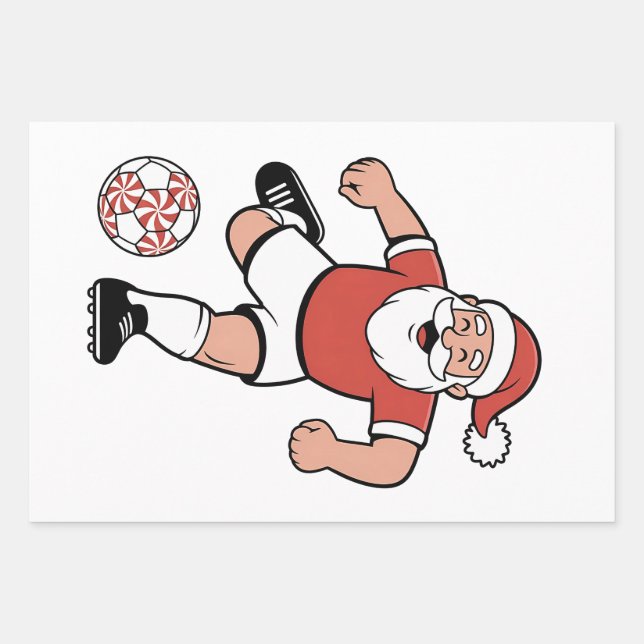 Santa Playing Fußball Weihnachtsspielerin Sport Geschenkpapier Set (Vorderseite)