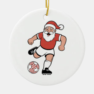 Santa Playing Fußball Weihnachtsspielerin Sport Keramik Ornament