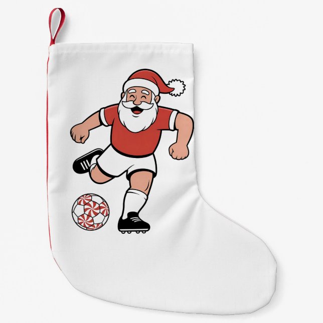 Santa Playing Fußball Weihnachtsspielerin Sport Kleiner Weihnachtsstrumpf (Vorderseite)
