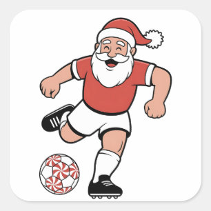 Santa Playing Fußball Weihnachtsspielerin Sport Quadratischer Aufkleber