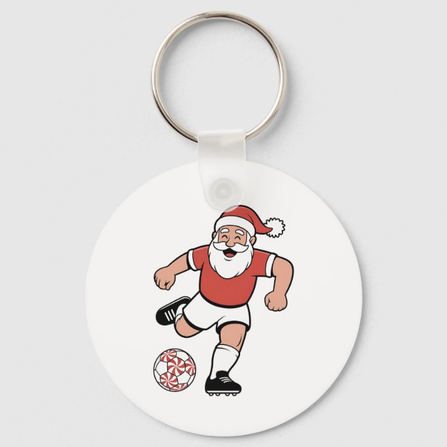 Santa Playing Fußball Weihnachtsspielerin Sport Schlüsselanhänger (Vorderseite)