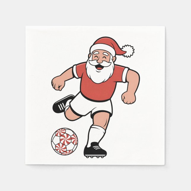 Santa Playing Fußball Weihnachtsspielerin Sport Serviette (Vorderseite)