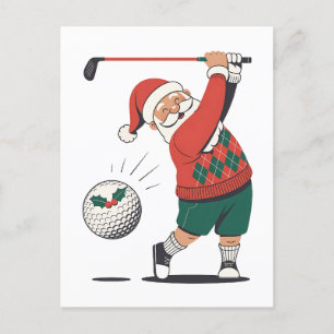 Santa Playing Golf Weihnachtsspieler Golfer Ankündigungspostkarte
