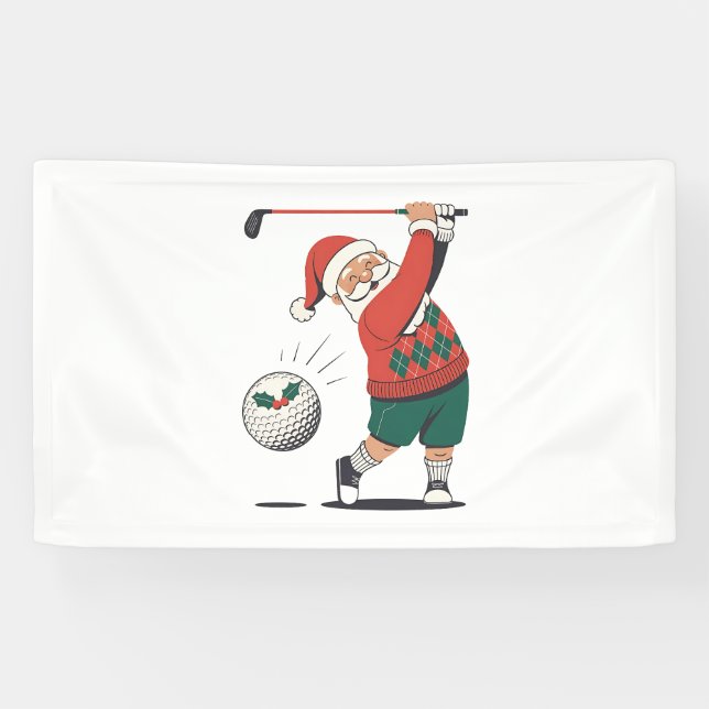 Santa Playing Golf Weihnachtsspieler Golfer Banner (Horizontal)