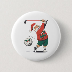 Santa Playing Golf Weihnachtsspieler Golfer Button