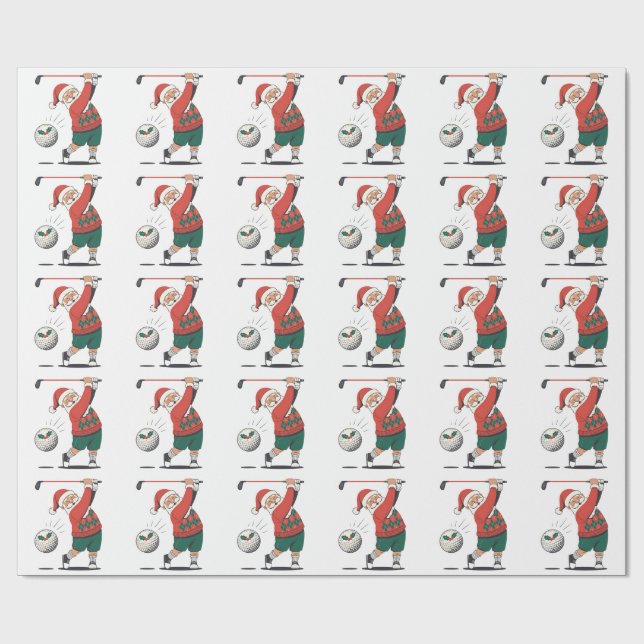 Santa Playing Golf Weihnachtsspieler Golfer Geschenkpapier (Flach)