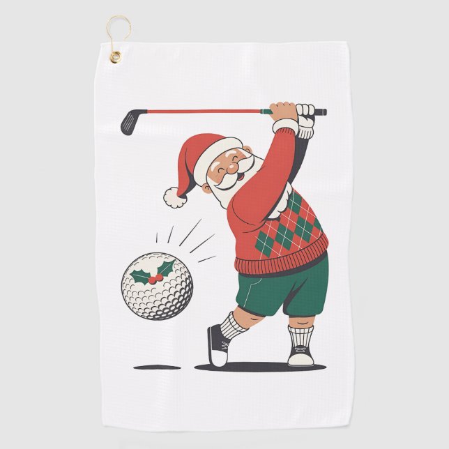 Santa Playing Golf Weihnachtsspieler Golfer Golfhandtuch (Vorderseite)
