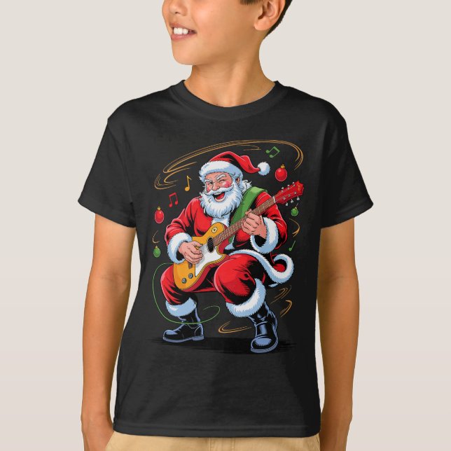 Santa Playing Guitar Funny Holiday Christmas Xmas  T-Shirt (Vorderseite)
